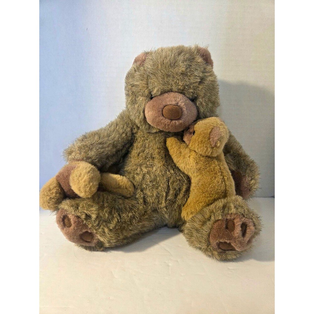 Fiesta Brown Beige Plush Bear Stuffed Animal Original MPN 8590 Black Eyes 2 cubs